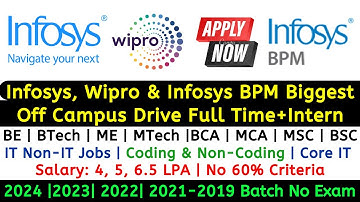Infosys, Wipro & Infosys BPM Biggest OFF Campus Bulk Hiring Started | 2024 | 2023 | 2022-2019 Batch