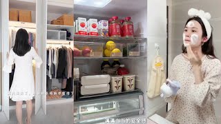 kawaii closet and kitchen vanity organization / immersive make-up / restocking refrigerator
