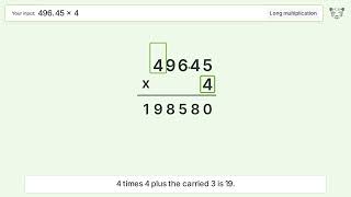 496.45 x 4 Long Multiplication - Step-by-Step
