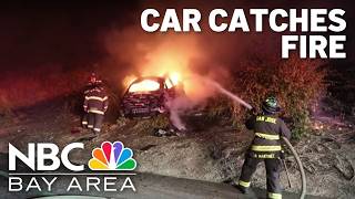 Vehicle catches fire after crash on Highway 87 in San Jose