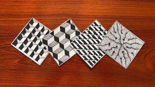 4 Easy Zentangle Pattern For Beginners | step by step 