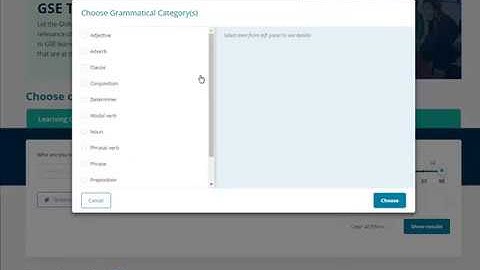 GSE Teacher Toolkit Grammar: How do I search by Grammatical Category?