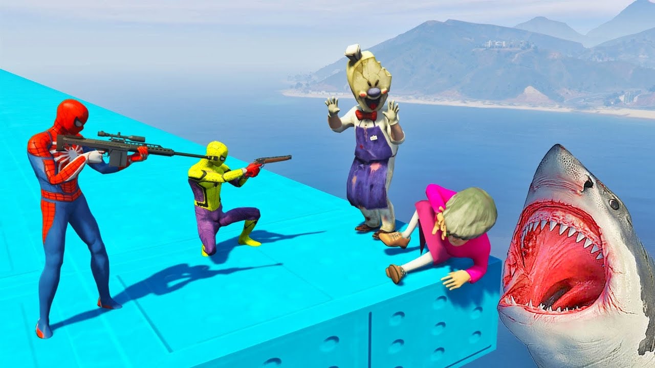 Scary Teacher 3D - Miss'T and Icescream Vs Spiderman - Francis wants to throw Nick to a hungry Shark