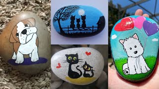 🐶🐱ADORABLES GATOS ESTÉTICA 💫PERROS PINTURAS EN PIEDRA | 💛NUEVAS IDEAS DE PINTURAS EN PIEDRA 