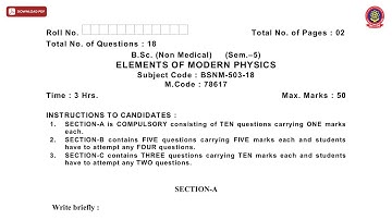 BSC 5TH SEM NM ELEMENTS OF MODERN PHYSICS JAN 2021 | PTU