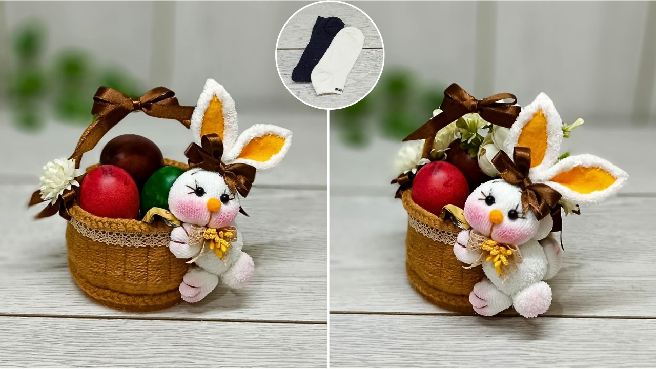 Великолепная 🧺Очень простая корзинка для яиц в виде пасхального кролика🐇с картонной суповой миской