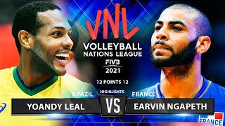 Yoandy Leal vs Earvin Ngapeth | Brazil vs France | VNL 2021 | Highlights