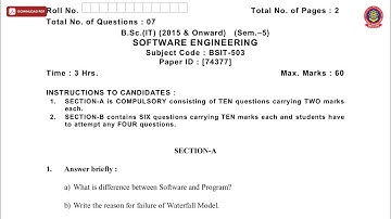 BSC IT 5TH SEM SOFTWARE ENGINEERING DEC 2018 | PTU