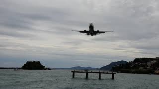 Corfu airport Boeing 737 crosswind landing.