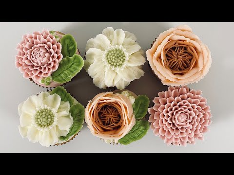 Buttercream Floral Cupcakes  SCABIOSA -JULIET ROSE-CHRYSANTHEMUM inspired