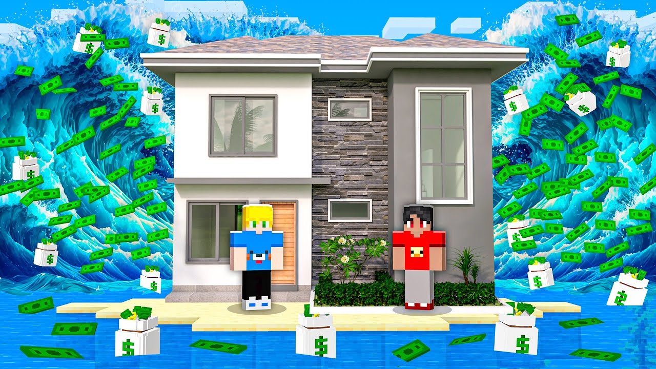 Sobrevivendo 100 dias a um TSUNAMI de RICO no Minecraft!