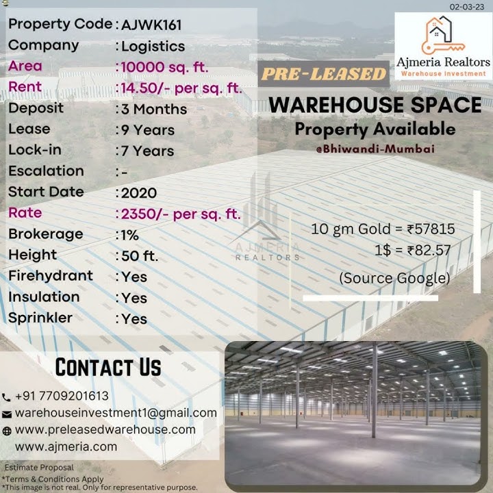 10000 sq ft PRE-LEASED INDUSTRIAL SHED WAREHOUSE PROPERTY AVAILABLE FOR INVESTMENT IN BHIWANDI