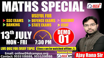 Maths Special | For SSC EXAMS/BANKING/CSAT/RAILWAY/STATE EXAMS | Demo 01 | By Ajay Rana Sir