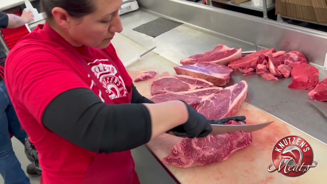 Cutting Top Sirloin at Knutzen's Meats