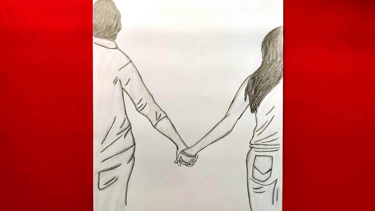 How To Draw Romantic Couple Drawing Boy Girl Hand Holding Each Other Youtube