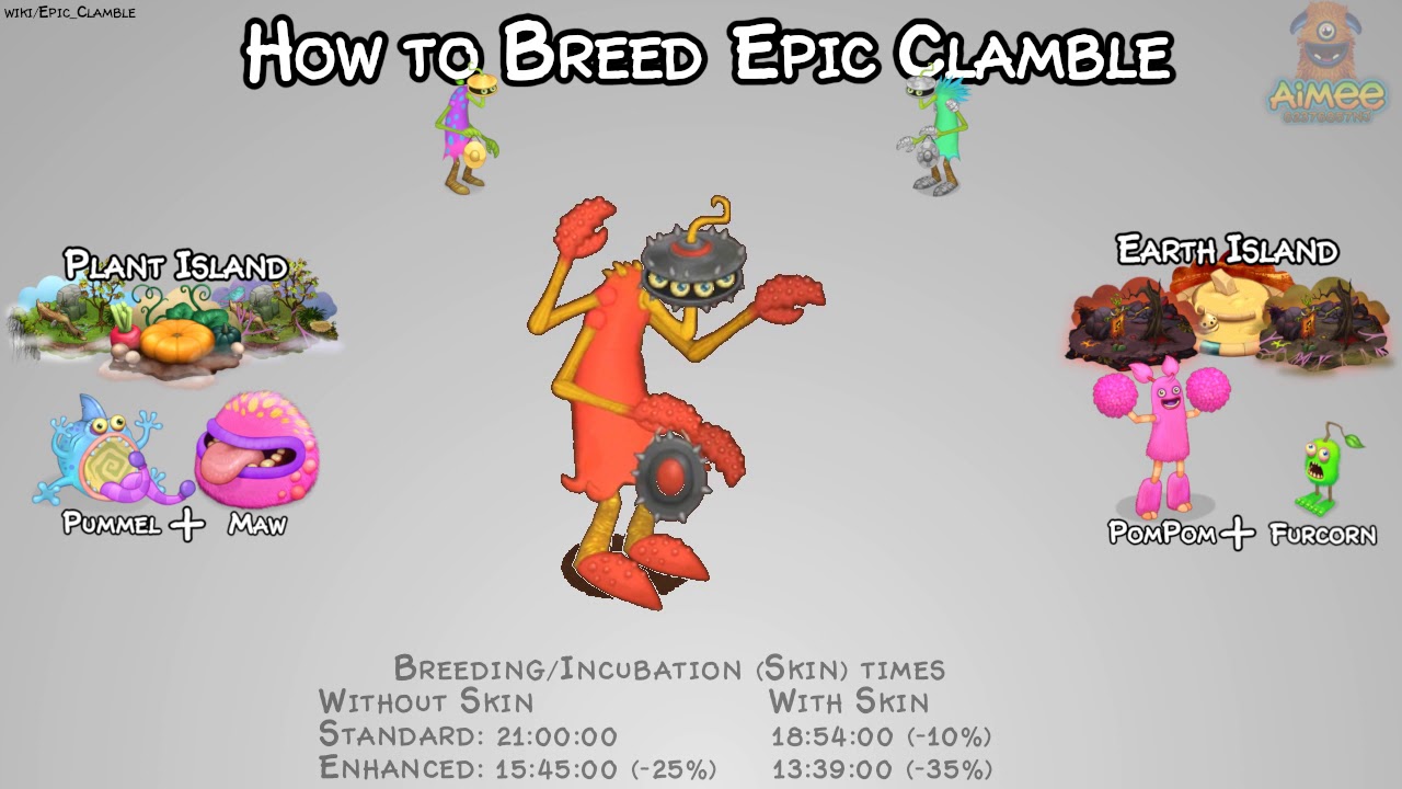 How to Breed Epic Clamble: Pummel + Maw (plant), PomPom + Furcorn (earth) .