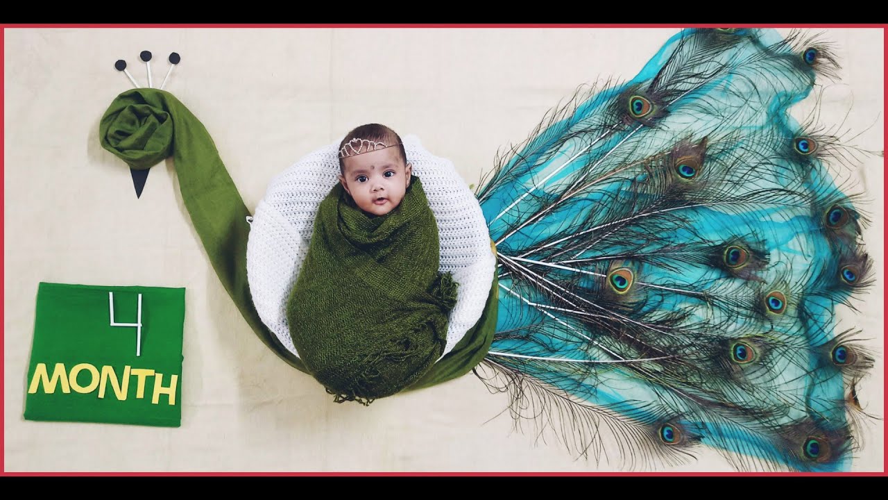 Peacock Theme Baby Photoshoot Ideas At Home || 4 Month Baby ...