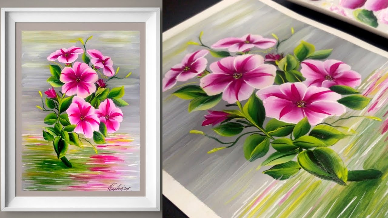 Simple Painting in Acrylics - Petunia Flower - Satisfying Demo ...