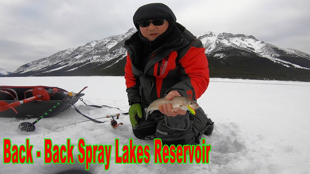 Back-Back Ice Fishing at the Spray Lakes Reservoir 