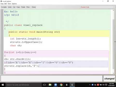 WAP to accept the string and replace the vowel with $Ex: helloo/p: h$ll ...