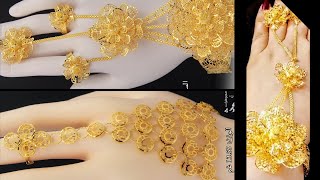 شباحيات خليجي حديثه من مجوهرات الكوثر - Khaleeji Ring-Bracelet Combo (Panja) from Alkawthar Jewelry