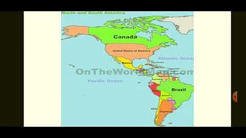 World map: political map of North and South America. Learn on map