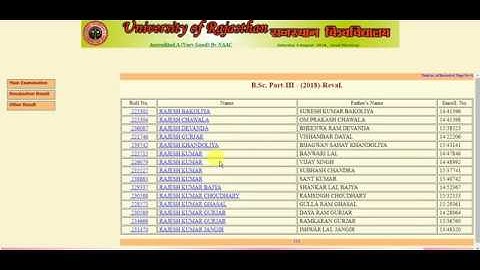 Rajasthan University B.Sc. Part-III - (2018)-Reval Result