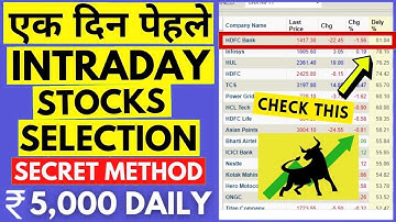 Stock selection for next day | Intraday trading strategies| Intraday stock selection one day before|