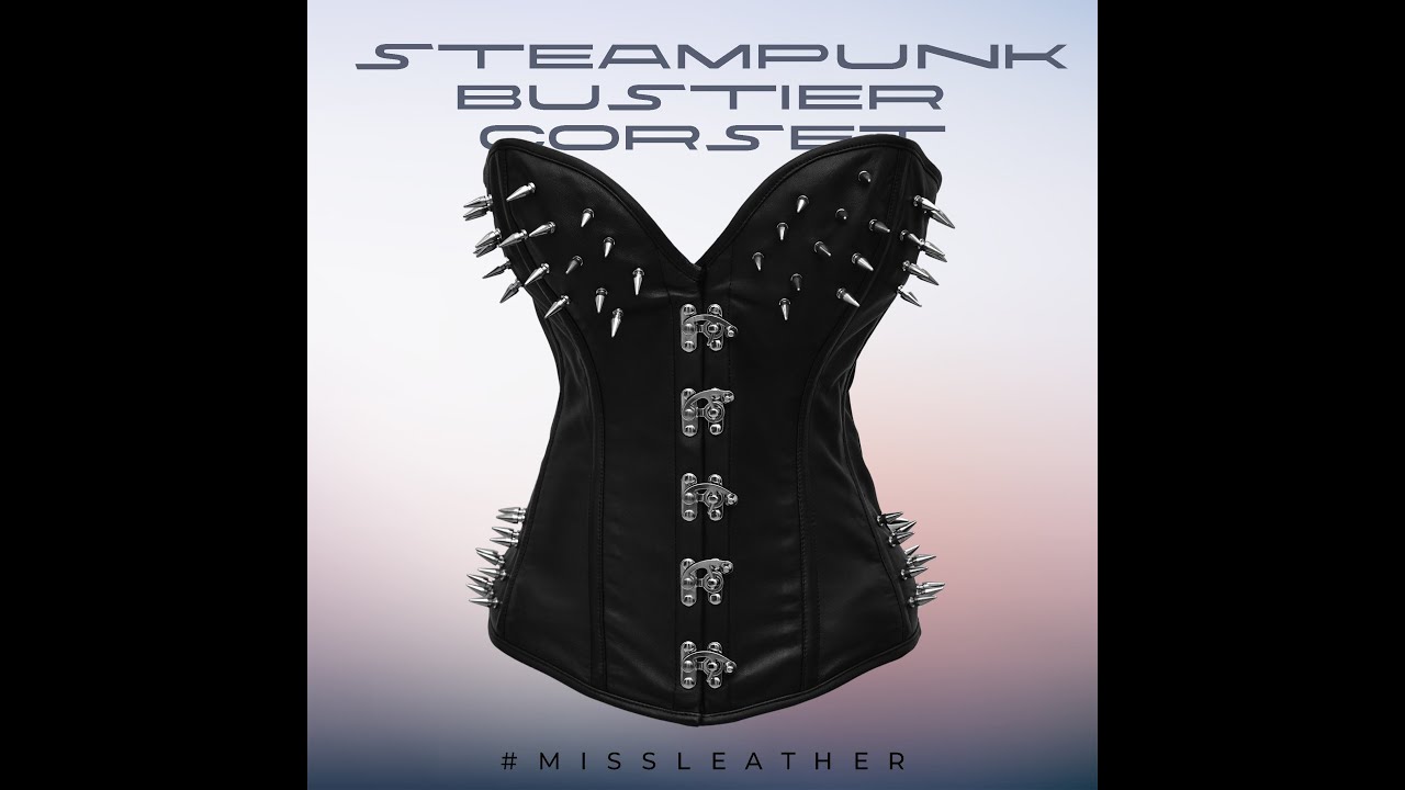 New Black Leather Steampunk Spike & Clasp Corset Overbust Waist