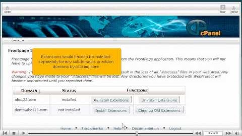 Installing and uninstalling FrontPage extension in cPanel