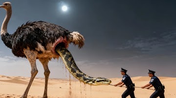 Heroic rescue team saves ostrich from giant python