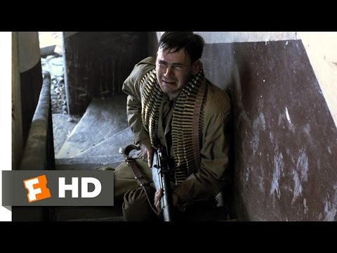 Saving Private Ryan Movie Clip - watch all clips j.mp click to subscribe j.mp Upham (Jeremy Davies) cowers on the staircase as Mellish (Adam Goldberg) engages in a brutal fight to the death. TM & Â© Dreamworks (2012) Cast: Jeremy Davies, Adam Goldberg, Tom Sizemore Director: Steven Spielberg MOVIECLIPS YouTube Channel: j.mp Join our Facebook page: j.mp Follow us on Twitter: j.mp Buy Movie: amzn.to Producer: Ian Bryce, Bonnie Curtis, Kevin De La Noy, Mark Huffam, Gary Levinsohn, Allison Lyon Segan, Steven Spielberg Screenwriter: Robert Rodat Film Description: Steven Spielberg directed this powerful, realistic re-creation of WWII's D-day invasion and the immediate aftermath. The story opens with a prologue in which a veteran brings his family to the American cemetery at Normandy, and a flashback then joins Capt. John Miller (Tom Hanks) and GIs in a landing craft making the June 6, 1944, approach to Omaha Beach to face devastating German artillery fire. This mass slaughter of American soldiers is depicted in a compelling, unforgettable 24-minute sequence. Miller's men slowly move forward to finally take a concrete pillbox. On the beach littered with bodies is one with the name "Ryan" stenciled on his backpack. Army Chief of Staff Gen. George C. Marshall (Harve Presnell), learning that three Ryan brothers from the same family have all been killed in a single week, requests that the surviving brother, Pvt. James Ryan (Matt Damon), be located and brought back to the United <b>...</b>
