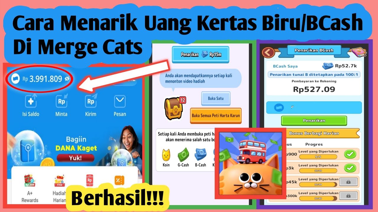 Cara Menarik Uang Kertas Biru Di Merge Cats | Cara Narik Uang Bcash Di Merge Cats