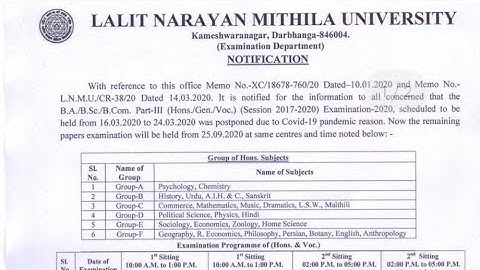LNMU Degree Part 3 examination programme 2020। LNMU BA/BSc/BCom Exam Schedule & Program।
