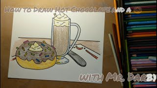 How to Draw a Donut with a Hot Chocolate Shake - Easy!