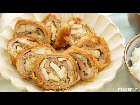 大葉がふわっと香る！  豚バラ肉で 長芋 ほくほく ミルフィーユロール カツ のレシピ 作り方