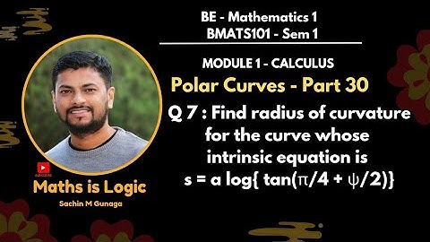 Example 7 : Find radius of curvature for curve whose intrinsic eqn s=a log{tan(π/4 + ψ/2)} | Part 30