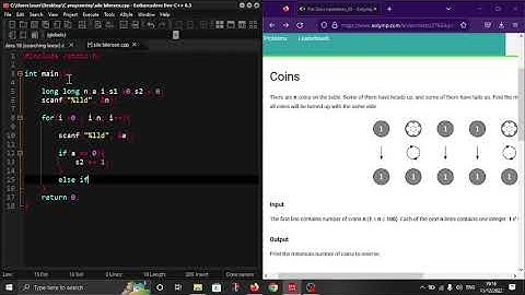 "Coins" in C programming language. #Eolymp problem 2218.