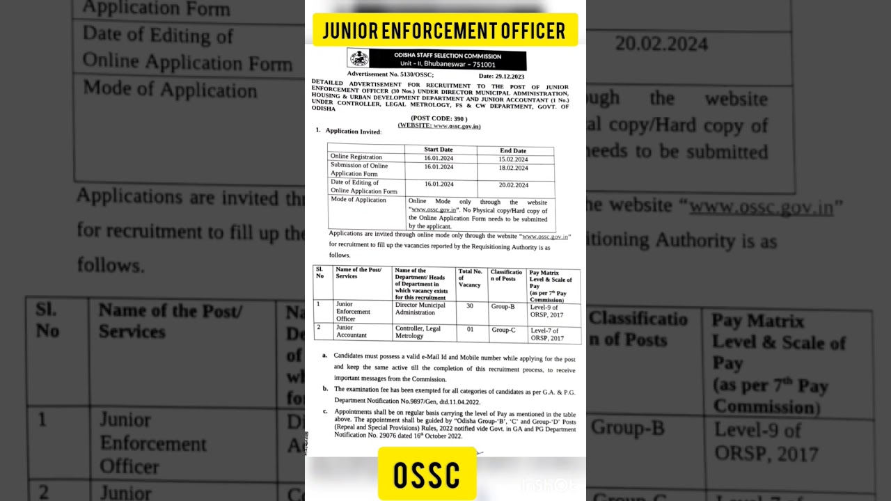 ossc junior enforcement officer recruitment 2023