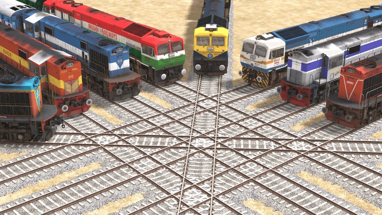 8 LINE BRANCHED DIAMOND RAILROAD CROSSING - Trains vs Crazy Crossroad ...