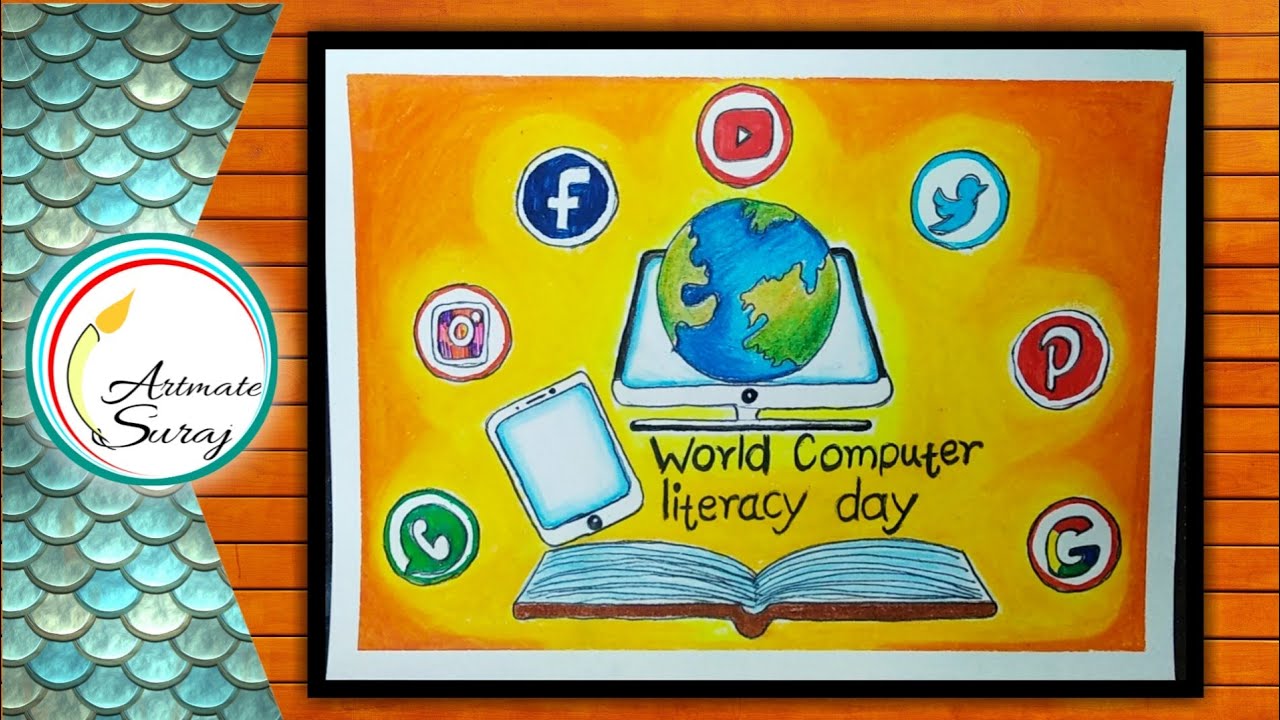 How To Draw World Computer Literacy Day Computer Literacy Day Drawing 