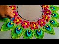 peacock feathers rangoli for Diwali Lakshmi Pooja
