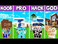 Minecraft Battle : Family Modern First Class House Build Challenge - Noob Vs Pro Vs Hacker Vs God