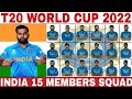 ICC T20 WORLD CUP 2022 INDIA TEAM SQUAD ANNOUNCED | INDIA 15 MEMBERS TEAM SQUAD FOR WORLD CUP 2022