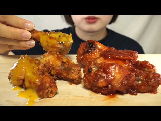 【ASMR】ハニーマスタードチキンとヤンニョムチキンを食べる音 どちらのチキンが好きですか？😊 サクサクしっとり咀嚼音