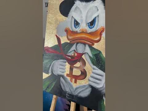 Картина маслом с золотой поталью Скрудж и биткоин. Криптовалюта и ...