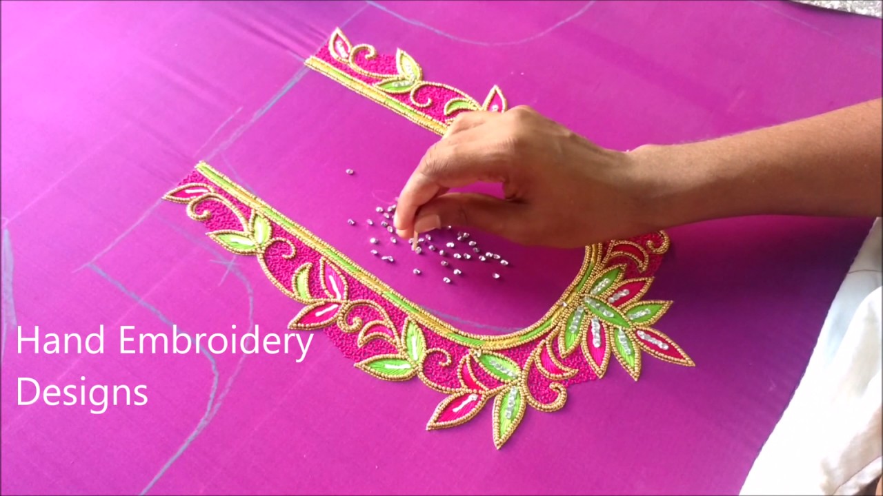 Pearl bead embroidery work for wedding blouse hand embroidery designs