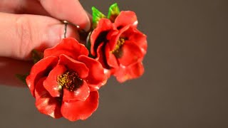 polymer clay flower earrings tutorial FIMO diy red poppy jewelry серьги маки из полимерной глины
