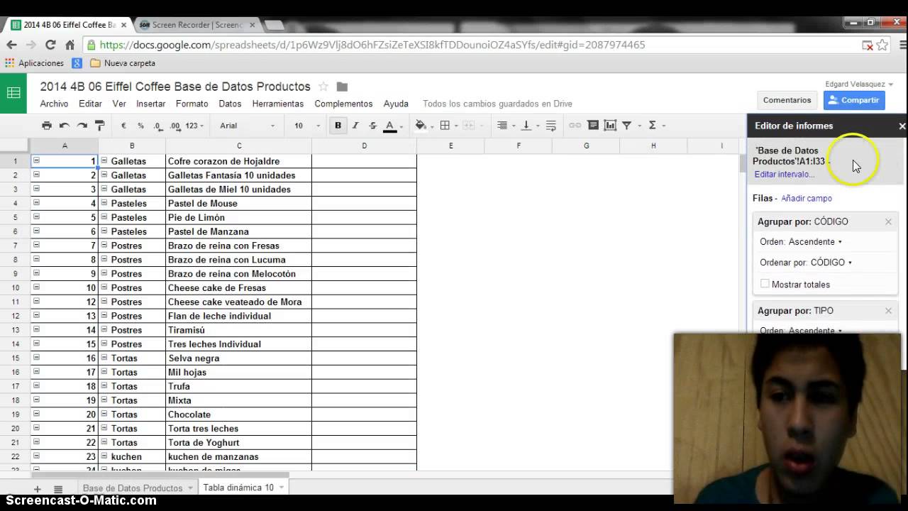 Informe de tabla Dinámica y Filtros en Google Drive YouTube