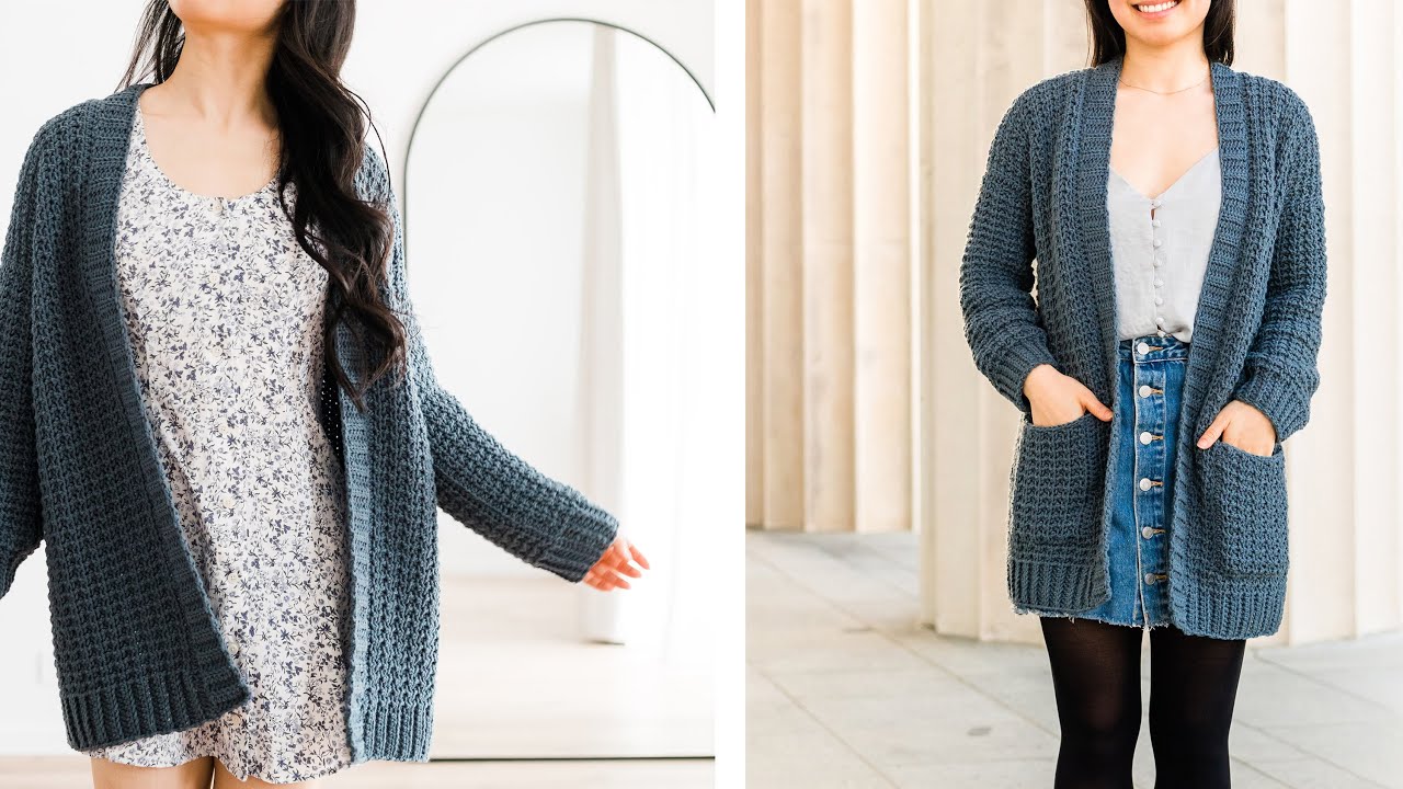 Oversized Waffle Crochet Pocket Cardigan - Free Pattern + Tutorial 